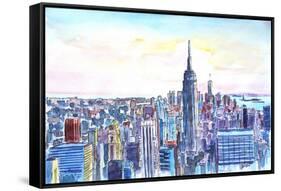 Panorama of Manhattan with Brooklyn-Markus Bleichner-Framed Stretched Canvas