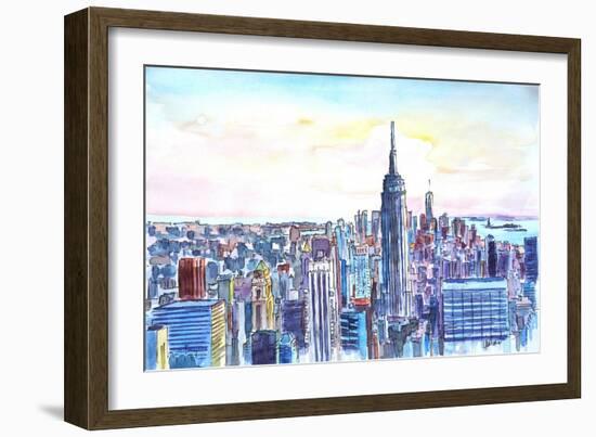 Panorama of Manhattan with Brooklyn-Markus Bleichner-Framed Art Print
