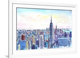 Panorama of Manhattan with Brooklyn-Markus Bleichner-Framed Art Print