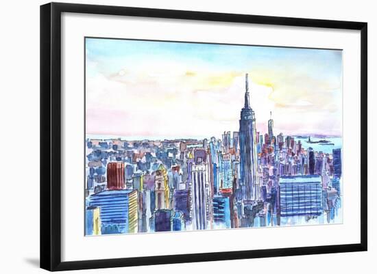 Panorama of Manhattan with Brooklyn-Markus Bleichner-Framed Art Print