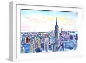 Panorama of Manhattan with Brooklyn-Markus Bleichner-Framed Premium Giclee Print