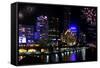 Panorama of Melbourne City, with New Year Fireworks-Robyn Mackenzie-Framed Stretched Canvas