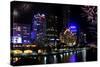 Panorama of Melbourne City, with New Year Fireworks-Robyn Mackenzie-Stretched Canvas