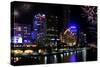 Panorama of Melbourne City, with New Year Fireworks-Robyn Mackenzie-Stretched Canvas