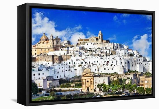 Panorama of Ostuni Beautiful White Town in Puglia, Italy-Maugli-l-Framed Stretched Canvas