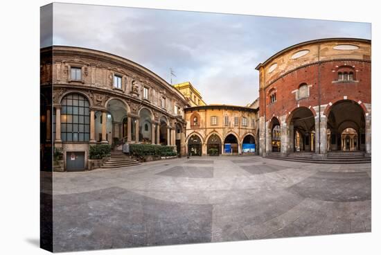 Panorama of Palazzo Della Ragione and Piazza Dei Mercanti in the Morning, Milan, Italy-anshar-Stretched Canvas