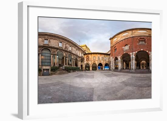 Panorama of Palazzo Della Ragione and Piazza Dei Mercanti in the Morning, Milan, Italy-anshar-Framed Photographic Print