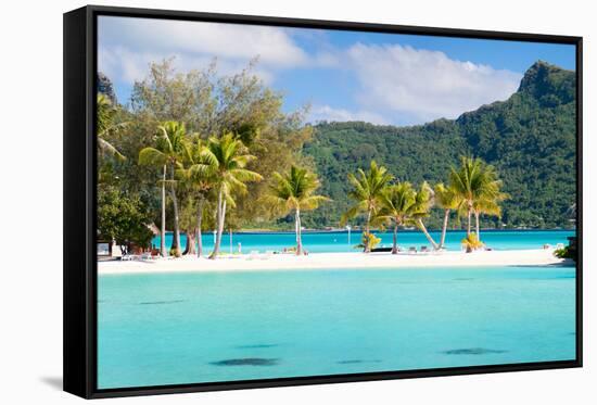 Panorama of Perfect Beach with Coconut Palms in French Polynesia-BlueOrange Studio-Framed Stretched Canvas