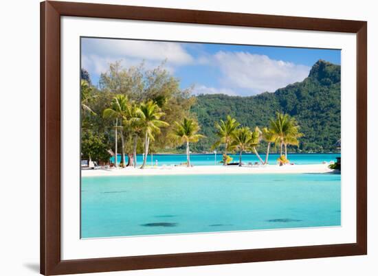 Panorama of Perfect Beach with Coconut Palms in French Polynesia-BlueOrange Studio-Framed Photographic Print