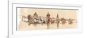 Panorama of Prague. View of Charles Bridge and the Vltava River Embankment. Vector Drawing--Vladimir--Framed Premium Giclee Print