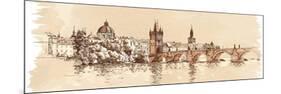 Panorama of Prague. View of Charles Bridge and the Vltava River Embankment. Vector Drawing--Vladimir--Mounted Premium Giclee Print