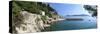 Panorama of Rocky Coast and Harbour, Trsteno, Dubrovnik, Croatia, Europe-John Miller-Stretched Canvas