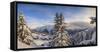 Panorama of Snowy Woods and Mountain Huts Framed by Sunset, Bettmeralp, District of Raron-Roberto Moiola-Framed Stretched Canvas