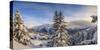 Panorama of Snowy Woods and Mountain Huts Framed by Sunset, Bettmeralp, District of Raron-Roberto Moiola-Stretched Canvas