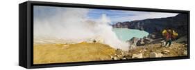 Panorama of Sulphur Worker Appearing Out of Toxic Fumes at Kawah Ijen Volcano, East Java, Indonesia-Matthew Williams-Ellis-Framed Stretched Canvas