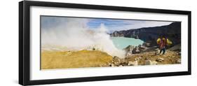 Panorama of Sulphur Worker Appearing Out of Toxic Fumes at Kawah Ijen Volcano, East Java, Indonesia-Matthew Williams-Ellis-Framed Photographic Print