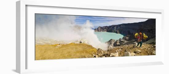 Panorama of Sulphur Worker Appearing Out of Toxic Fumes at Kawah Ijen Volcano, East Java, Indonesia-Matthew Williams-Ellis-Framed Photographic Print