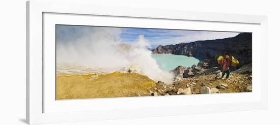 Panorama of Sulphur Worker Appearing Out of Toxic Fumes at Kawah Ijen Volcano, East Java, Indonesia-Matthew Williams-Ellis-Framed Photographic Print