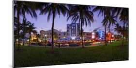Panorama of the Art Deco Hotels at Ocean Drive, Dusk, Miami South Beach, Art Deco District, Florida-Axel Schmies-Mounted Photographic Print
