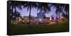 Panorama of the Art Deco Hotels at Ocean Drive, Dusk, Miami South Beach, Art Deco District, Florida-Axel Schmies-Framed Stretched Canvas