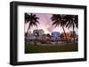 Panorama of the Art Deco Hotels, Ocean Drive at Dusk, Miami South Beach, Art Deco District, Florida-Axel Schmies-Framed Premium Photographic Print