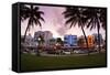 Panorama of the Art Deco Hotels, Ocean Drive at Dusk, Miami South Beach, Art Deco District, Florida-Axel Schmies-Framed Stretched Canvas