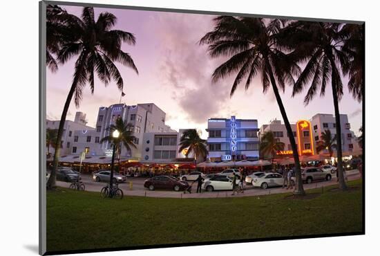 Panorama of the Art Deco Hotels, Ocean Drive at Dusk, Miami South Beach, Art Deco District, Florida-Axel Schmies-Mounted Photographic Print