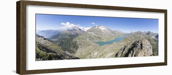 Panorama of the blue Lago Bianco surrounded by high peaks, Bernina Pass, Canton of Graubunden, Enga-Roberto Moiola-Framed Photographic Print