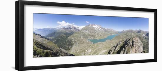 Panorama of the blue Lago Bianco surrounded by high peaks, Bernina Pass, Canton of Graubunden, Enga-Roberto Moiola-Framed Photographic Print