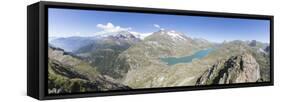 Panorama of the blue Lago Bianco surrounded by high peaks, Bernina Pass, Canton of Graubunden, Enga-Roberto Moiola-Framed Stretched Canvas