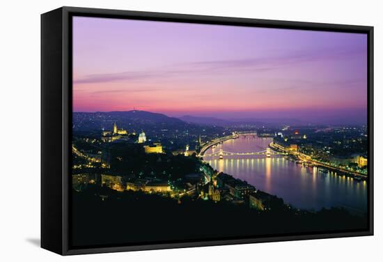 Panorama of the City at Dusk over the River Danube-Gavin Hellier-Framed Stretched Canvas