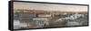 Panorama of the historical bridges and buildings reflected on Vltava River at sunset, Prague, Czech-Roberto Moiola-Framed Stretched Canvas