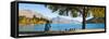 Panorama of Tourist Relaxing by Lake Wakatipu in Autumn at Queenstown, Otago, New Zealand-Matthew Williams-Ellis-Framed Stretched Canvas