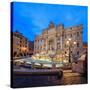 Panorama of Trevi Fountain Illuminated by Street Lamps and the Lights at Dusk, Rome, Lazio-Roberto Moiola-Stretched Canvas