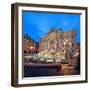 Panorama of Trevi Fountain Illuminated by Street Lamps and the Lights at Dusk, Rome, Lazio-Roberto Moiola-Framed Photographic Print