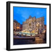 Panorama of Trevi Fountain Illuminated by Street Lamps and the Lights at Dusk, Rome, Lazio-Roberto Moiola-Framed Photographic Print