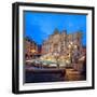 Panorama of Trevi Fountain Illuminated by Street Lamps and the Lights at Dusk, Rome, Lazio-Roberto Moiola-Framed Photographic Print