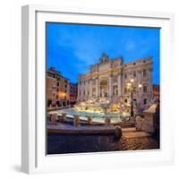 Panorama of Trevi Fountain Illuminated by Street Lamps and the Lights at Dusk, Rome, Lazio-Roberto Moiola-Framed Photographic Print