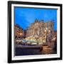 Panorama of Trevi Fountain Illuminated by Street Lamps and the Lights at Dusk, Rome, Lazio-Roberto Moiola-Framed Photographic Print