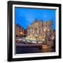 Panorama of Trevi Fountain Illuminated by Street Lamps and the Lights at Dusk, Rome, Lazio-Roberto Moiola-Framed Photographic Print