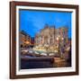 Panorama of Trevi Fountain Illuminated by Street Lamps and the Lights at Dusk, Rome, Lazio-Roberto Moiola-Framed Photographic Print