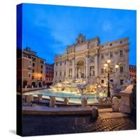 Panorama of Trevi Fountain Illuminated by Street Lamps and the Lights at Dusk, Rome, Lazio-Roberto Moiola-Stretched Canvas