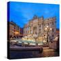 Panorama of Trevi Fountain Illuminated by Street Lamps and the Lights at Dusk, Rome, Lazio-Roberto Moiola-Stretched Canvas