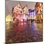 Panorama of typical houses enriched by Christmas ornaments and lights at dusk, Colmar, Haut-Rhin de-Roberto Moiola-Mounted Photographic Print
