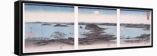 Panorama of Views of Kanazawa under Full Moon, from the Series 'snow, Moon and Flowers', 1857-Ando Hiroshige-Framed Stretched Canvas