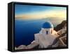 Panorama over a Church on Santorini Island-Ollyy-Framed Stretched Canvas