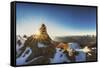 Panorama Seen from Sunset Through a Cairn on Pirchkogel with Snow, Summit Cross and Prayer Flags-Niki Haselwanter-Framed Stretched Canvas