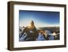 Panorama Seen from Sunset Through a Cairn on Pirchkogel with Snow, Summit Cross and Prayer Flags-Niki Haselwanter-Framed Photographic Print