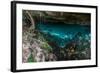 Panorama, Snorkeling Cenote Cavern at Tulum. Cancun. Traveling through Mexico.-diegocardini-Framed Photographic Print