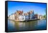 Panorama View of River Canal and Colorful Houses in Bruges-MartinM303-Framed Stretched Canvas